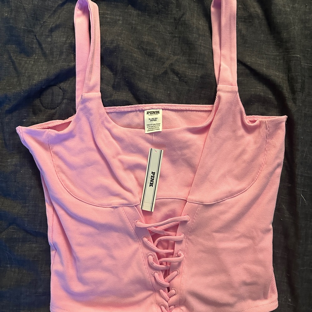NWT PINK Victoria's Secret Ribbed Lace-Up Women Top